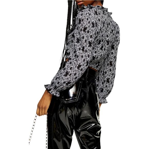 Topshop Abstract Print Long Sleeve Crop Top US Size 10 Black NWT - Picture 6 of 7